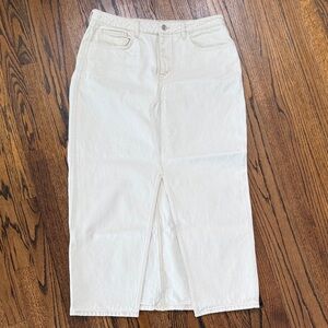 B25 MNG Mango Women XL Cream Maxi Skirt Jean Skort Slit Front Hem